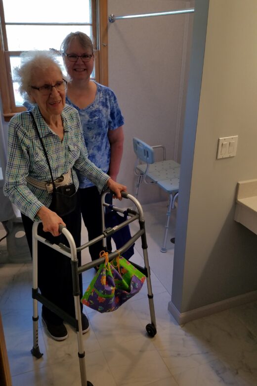 Photo: Mrs. Fullerton with her mom checking out her new shower